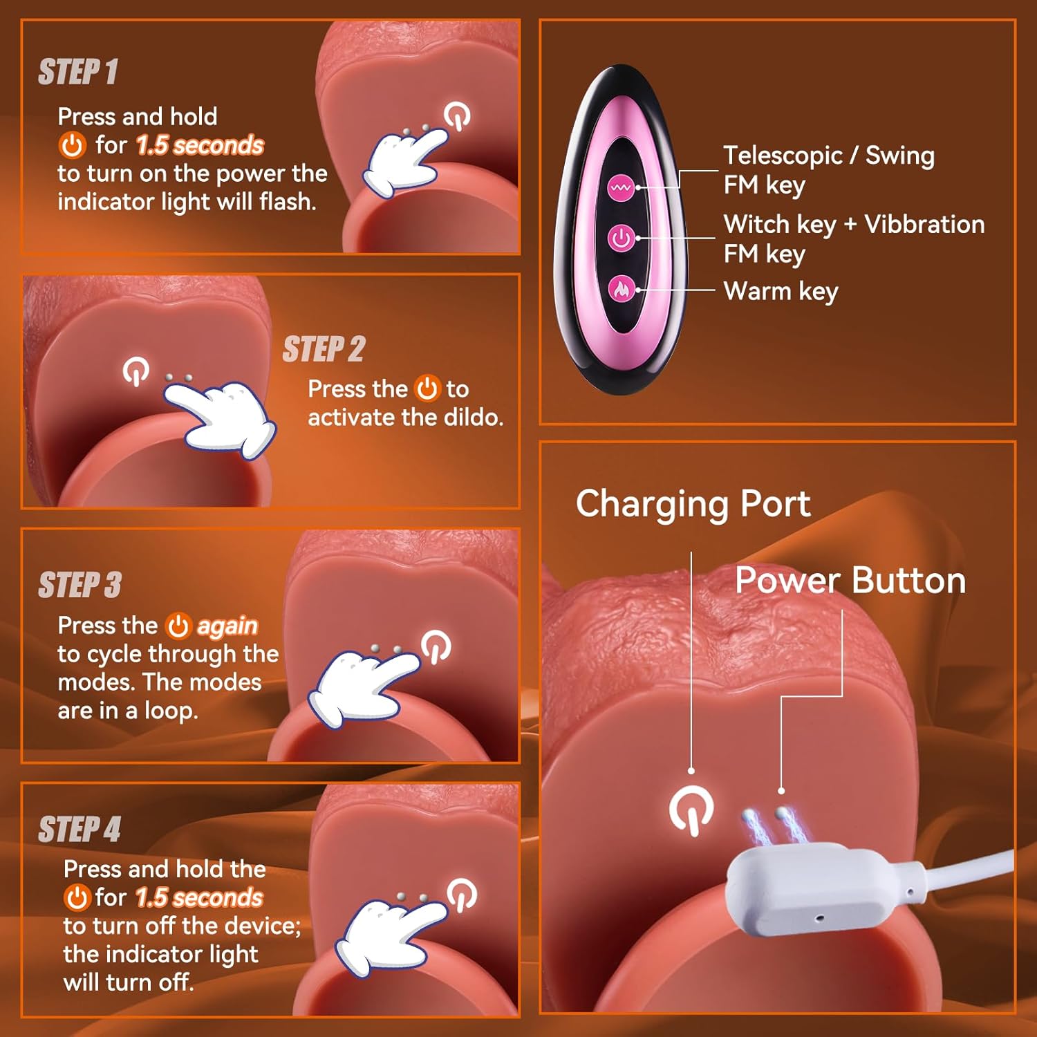 Vibrador de Empuje 5 en 1 con Lengua, Calor y Control Remoto - Image 7