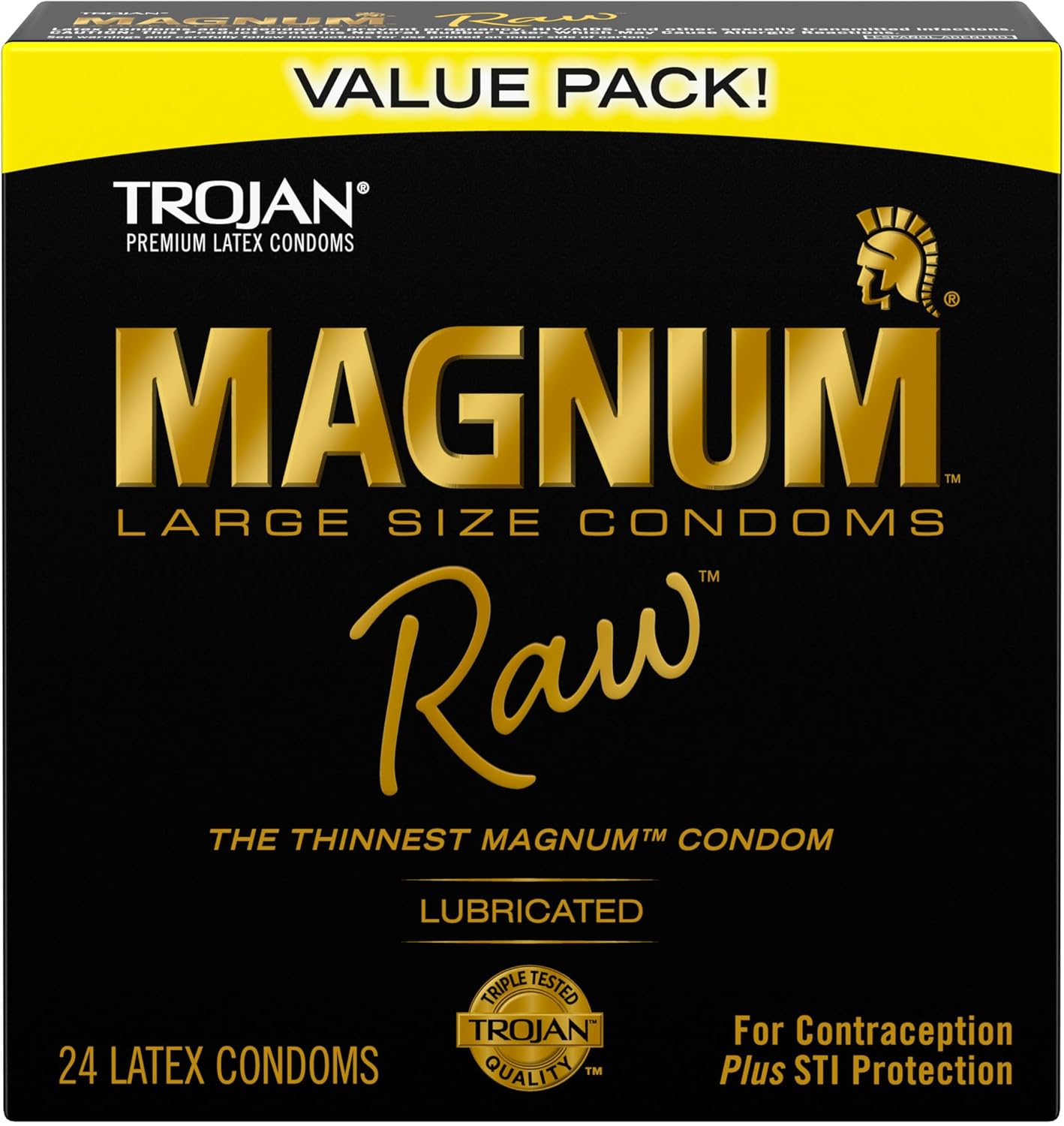 TROJAN Magnum Raw – Condones Ultradelgados de Gran Tamaño para Penes Grandes (24 unidades)